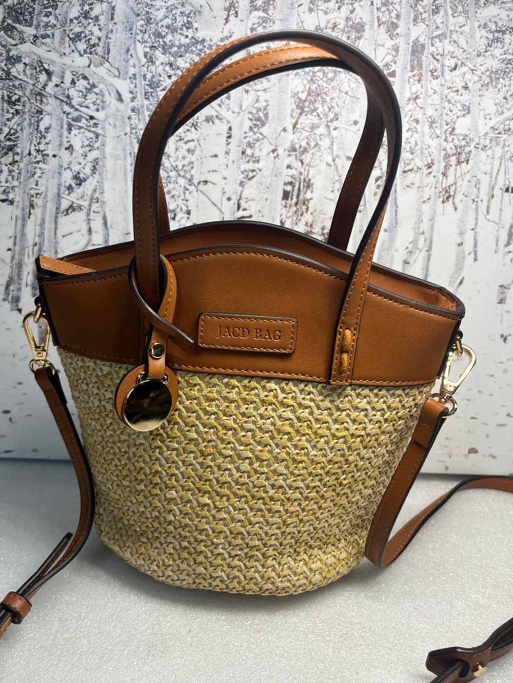 Straw Crossbody Bag Summer Beach Shoulder Top Handle Hobo Tote Woven Bucket Bag - Picture 3 of 12